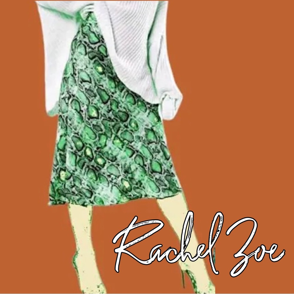 RACHEL ZOE! Silky Stretch Satin Snake Print Midi Skirt